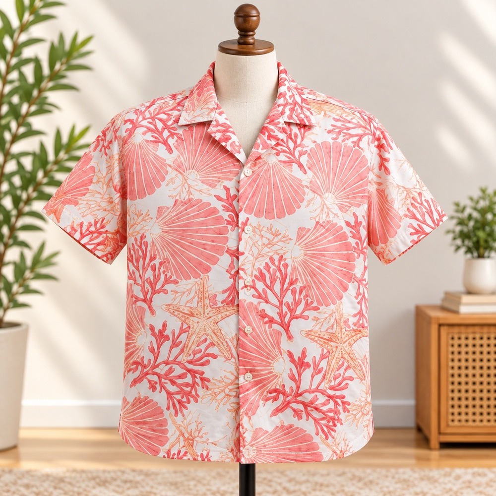 Linea Donatella Pajama Top Womens L Pink Starfish Shell Short Sleeve UDR149